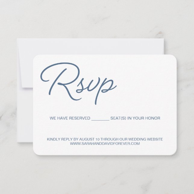 Dusty Blue and white RSVP wedding reserved seat Card (Front)