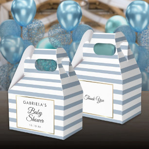 Dusty Blue And White Stripe Gold Baby Shower Favour Box
