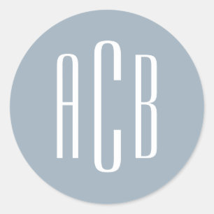 Dusty Blue and White Three Letter Monogram Classic Round Sticker