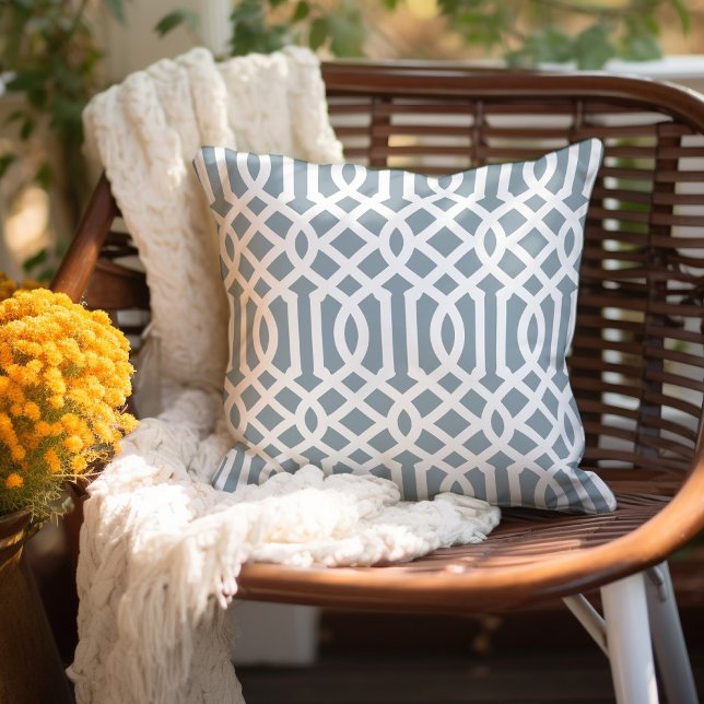Dusty Blue and White Trellis Pattern Cushion (Creator Uploaded)
