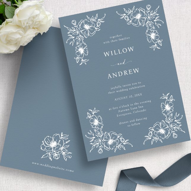 Dusty Blue and White Vintage Wedding Invitation (Dusty Blue and White Vintage Wedding Invitation
)