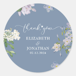 dusty blue and white watercolor floral wedding classic round sticker