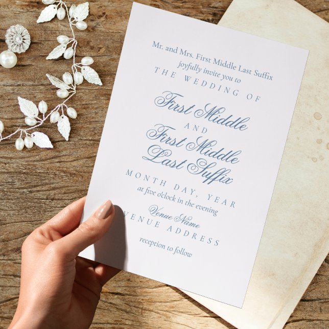 Dusty Blue and White Wedding Invitation (Create a memorable first impression with these dusty blue and white wedding invitations. )