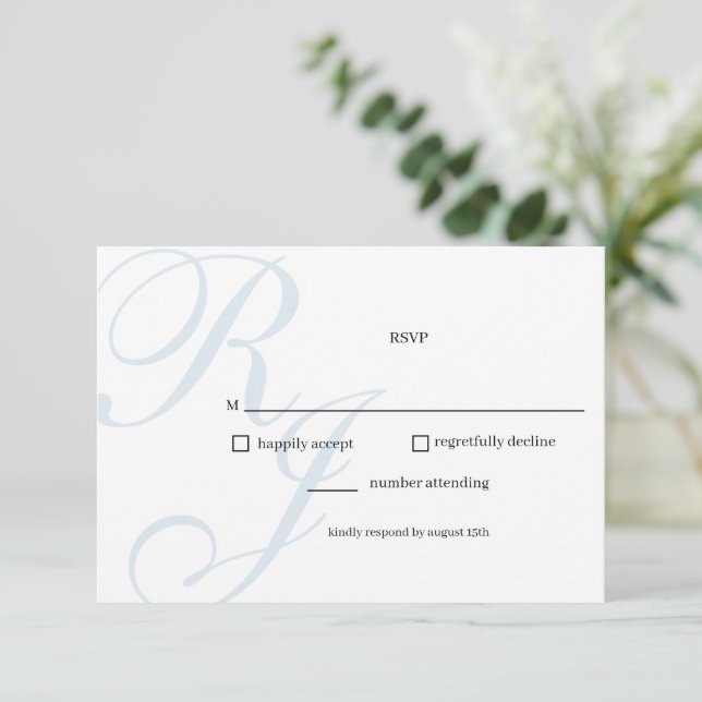 Dusty Blue and White Wedding RSVP Card (Standing Front)