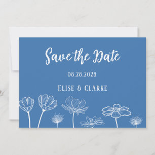 Dusty Blue and White Wildflower Save the Date Card