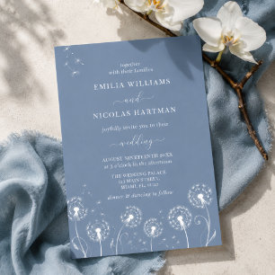 Dusty Blue and White Wildflower Wedding Invitation