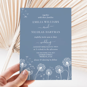Dusty Blue and White  Wildflower Wedding Invitation