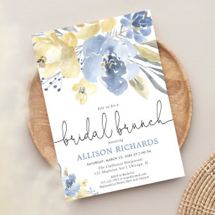 Dusty blue and yellow floral bridal brunch shower invitation