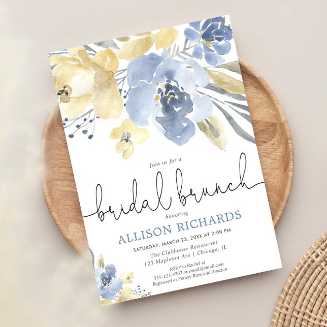 Dusty blue and yellow floral bridal brunch shower invitation (Creator Uploaded)