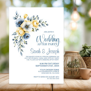 Dusty Blue and Yellow Floral Wedding After Party Invitation