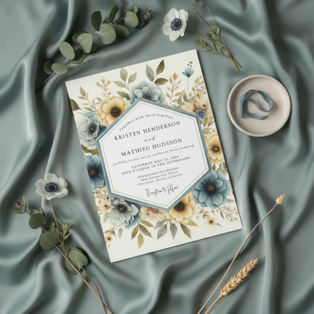 Dusty Blue Anemone Romance Wedding Invitation (Creator Uploaded)
