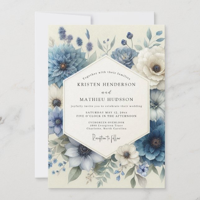 Dusty Blue Anemone Wedding Invitation (Front)