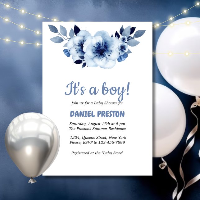 Dusty Blue Anemones Watercolor Baby Shower Invitation (Creator Uploaded)