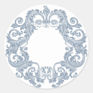 Dusty Blue Antique Swirls Classic Round Sticker