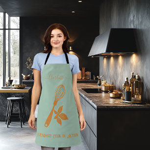Dusty Blue Apron with Bronze Whisk and Herb Design