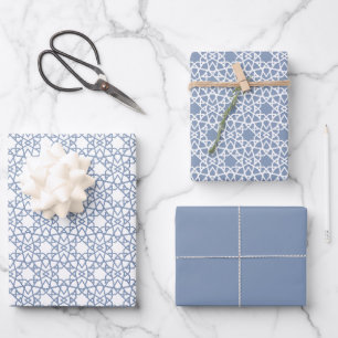 Dusty Blue Arabesque Pattern Design Wrapping Paper Sheet