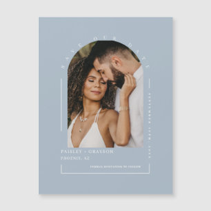 Dusty Blue Arch Photo Save Our Date Magnetic Card