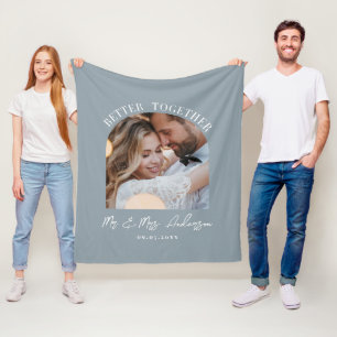 Dusty blue arch photo wedding gift home decor fleece blanket
