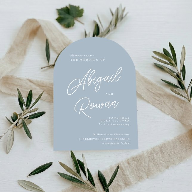 Dusty Blue Arched Minimal Calligraphy Wedding Invitation (Creator Uploaded)