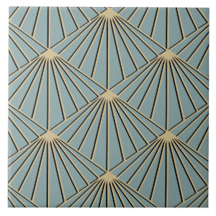 Dusty Blue Art Deco Fan Pattern Diamond Tile