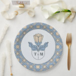 Dusty Blue Art Nouveau Monogram Wedding Paper Plate<br><div class="desc">Serve your wedding cake or appetizers in style with these elegant Art Nouveau paper plates. Featuring a sophisticated dusty blue floral border and a personalized monogram, these high-quality plates add a vintage touch to your reception, bridal shower, or rehearsal dinner. The timeless botanical design makes them a beautiful yet practical...</div>
