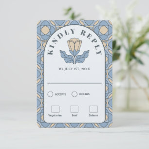 Dusty Blue Art Nouveau RSVP Card Meal Choice QR