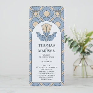 Dusty Blue Art Nouveau Wedding Program Card