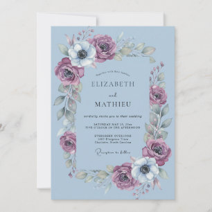Dusty Blue Artistic Floral Wedding Invitation