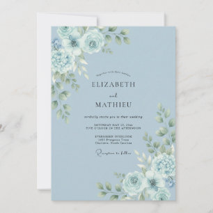 Dusty Blue Atmospheric Floral Wedding Invitation