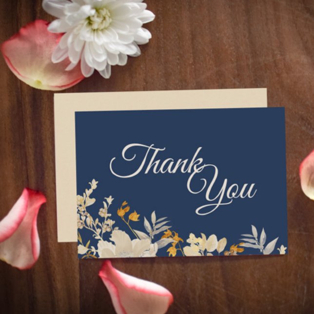 Dusty Blue Autumn Boho Wedding Thank You Flat Card (Creator Uploaded)