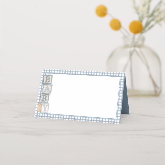 Dusty Blue Baby Blocks Blank Food Labels &  Place Card (Front)