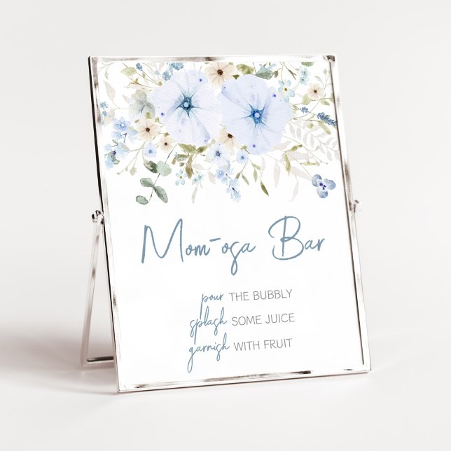 Dusty Blue Baby Bloom Baby Shower Mum Osa Bar Poster (Boy Spring Flowers Baby Shower Mom Osa Bar Sign)