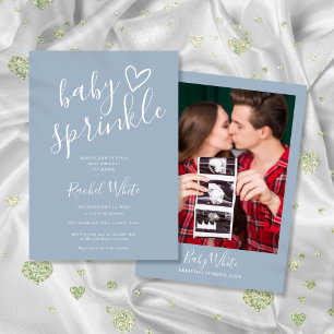 Dusty Blue Baby Boy Baby Sprinkle Shower Photo Invitation