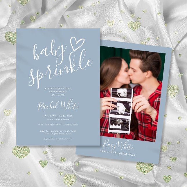 Dusty Blue Baby Boy Baby Sprinkle Shower Photo Invitation (Dusty Blue Baby Boy Baby Sprinkle Shower Photo Invitation)
