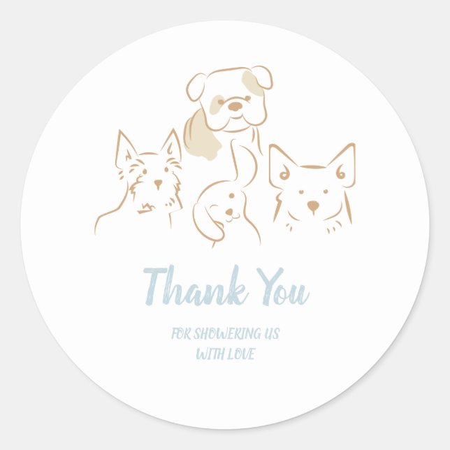 Dusty Blue Baby Boy Cute Puppy Baby Shower Classic Round Sticker (Front)