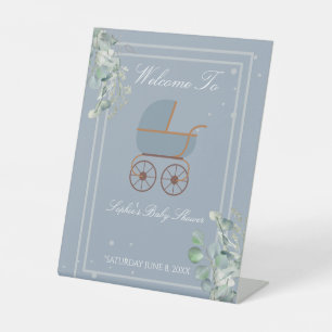 Dusty Blue Baby Carriage Welcome Sign
