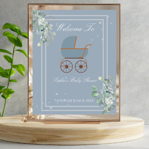Dusty Blue Baby Carriage Welcome Sign
