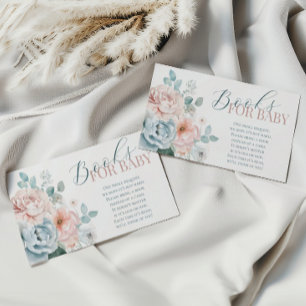Dusty Blue Baby Shower Books for baby ticket Enclosure Card