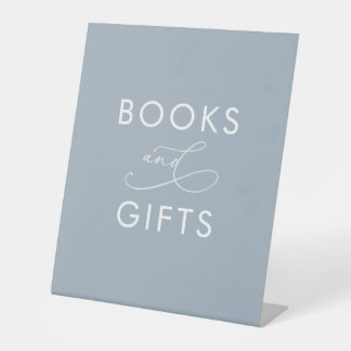 Dusty Blue Baby Shower Books & Gifts Pedestal Sign