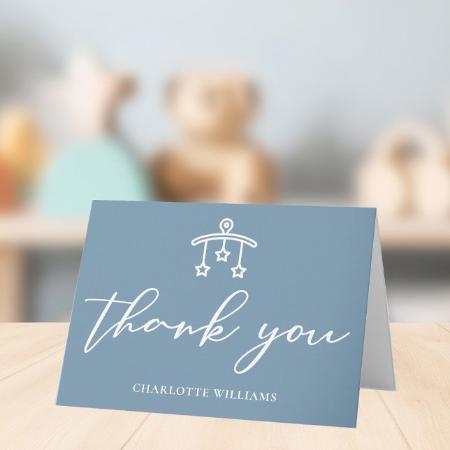 Dusty Blue Baby Shower Chic Minimalist Thank You Card (Creator Uploaded)