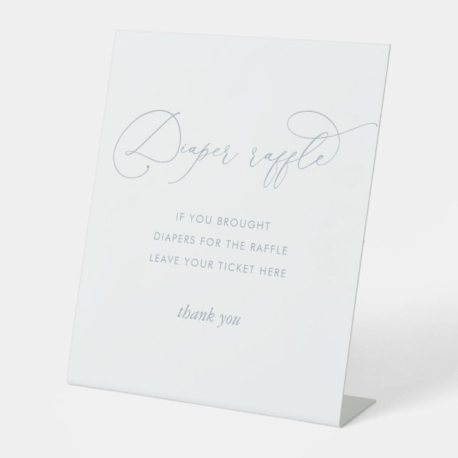 Dusty Blue Baby Shower Diaper Raffle  Pedestal Sign (Front)