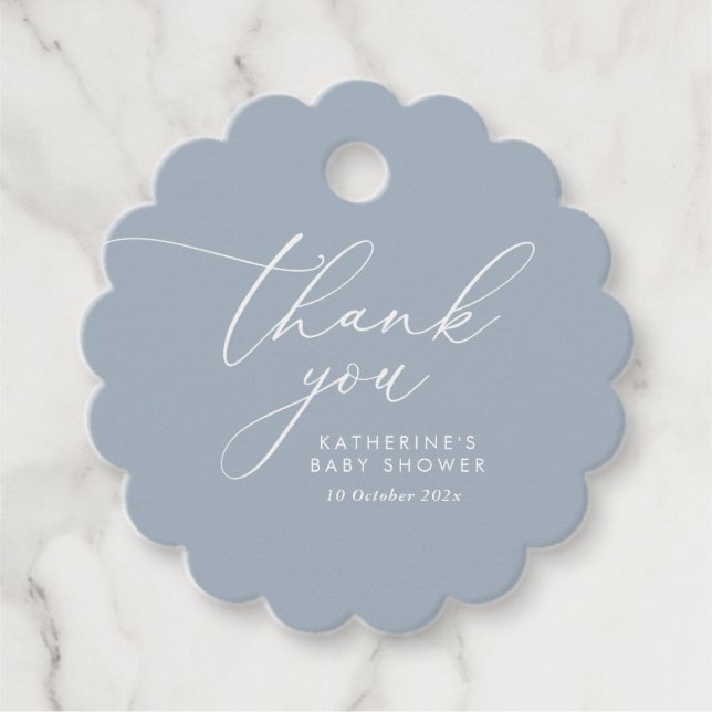 Dusty Blue Baby Shower Favour Tags (Front)