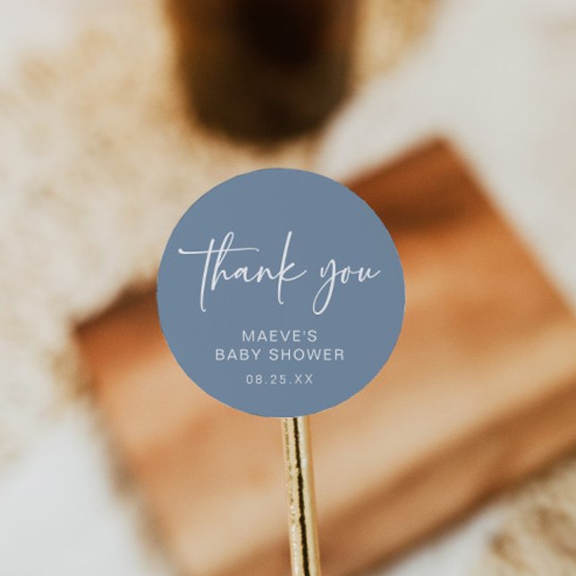 Dusty Blue Baby Shower Round Sticker Modern Boy (Creator Uploaded)
