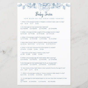 Dusty Blue Baby Shower Trivia Game Elegant Floral