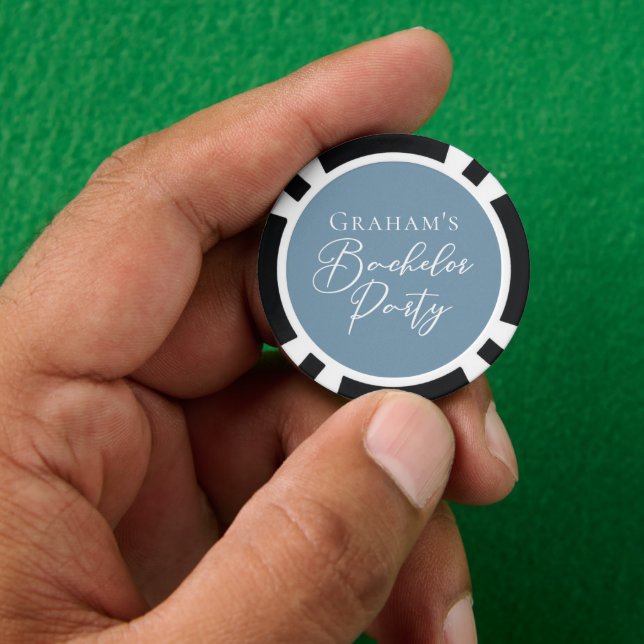 Dusty Blue Bachelor Party Personalised Poker Chips (Hand)