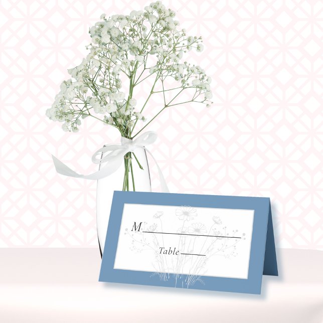 Dusty Blue Background Wildflower Floral Wedding Place Card (Creator Uploaded)