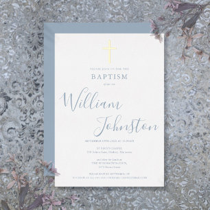 Dusty Blue Baptism Christening Elegant Gold Cross