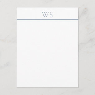 Dusty Blue Bar Monogram Elegant Flat Note Card