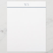 Dusty Blue Bar Monogram Letterhead Stationery
