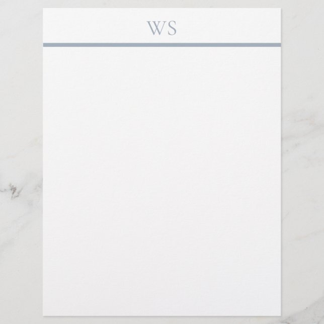 Dusty Blue Bar Monogram Letterhead Stationery (Front)